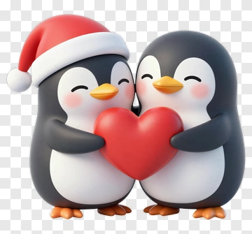 Cartoon Penguins Holding A Heart PNG