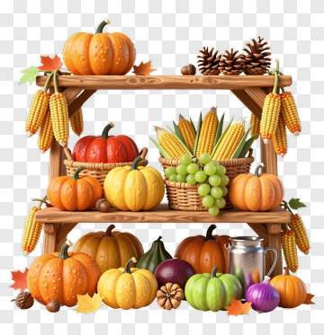Harvest Display With Pumpkins And Corn PNG