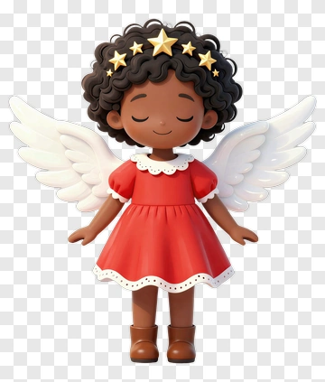 3D Angelic Girl With Wings And Stars PNG