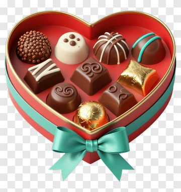 Heart-Shaped Chocolate Box With Assorted Chocolates PNG