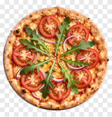 Pizza Topped With Tomatoes And Arugula PNG