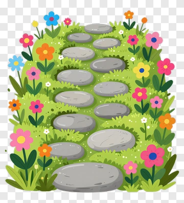 Colorful Flower Pathway With Stones PNG