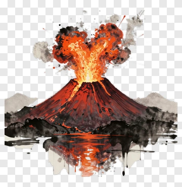 Erupting Volcano With Lava And Smoke PNG