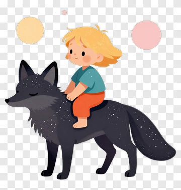 Child Riding A Cartoon Wolf PNG