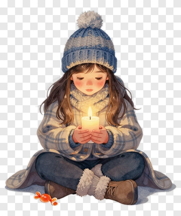 Girl Holding A Candle In Winter Clothing PNG