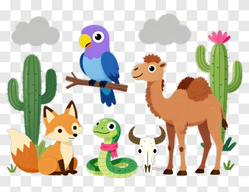 Colorful Cartoon Desert Animals PNG