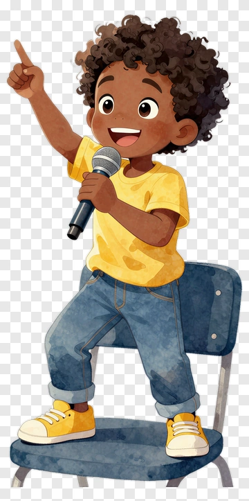 Cartoon Boy Singing On A Chair PNG
