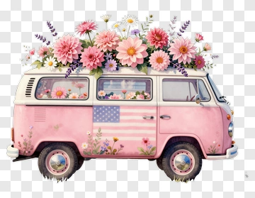 Flower-Filled Pink Vw Van PNG
