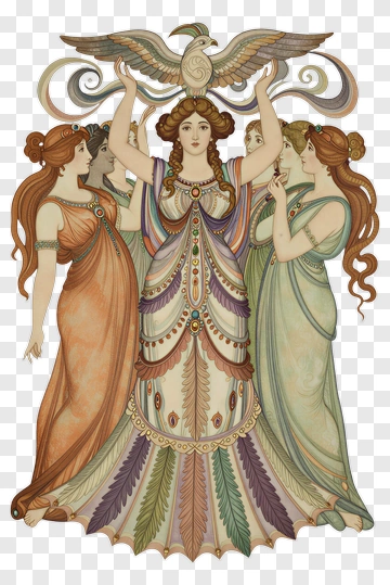 Mythological Women Holding A Bird PNG