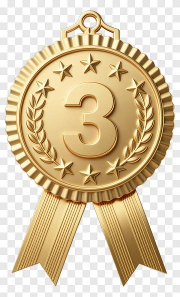 Gold Medal With Number 3 PNG
