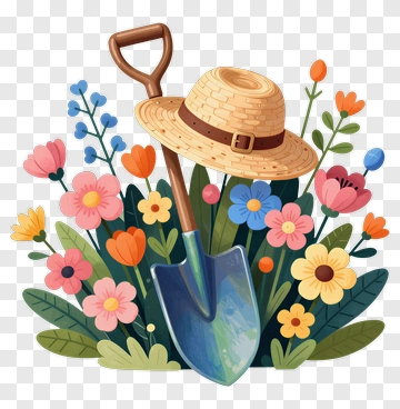 Gardening Tools With Flowers PNG