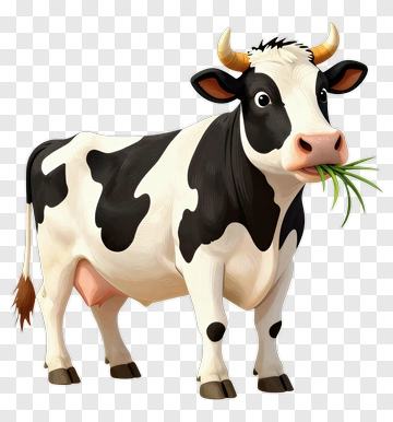 Cartoon Cow Eating Grass PNG