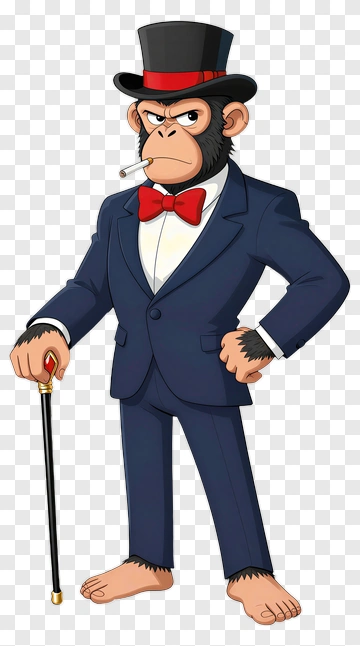 Cartoon Monkey In A Suit With A Cane PNG