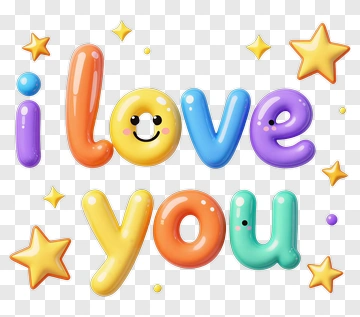 Colorful I Love You Text With Stars PNG