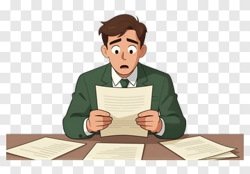 Worried Businessman Reading Documents PNG