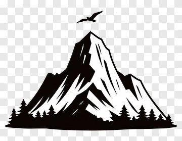 Mountain Landscape With Pine Trees And Bird PNG