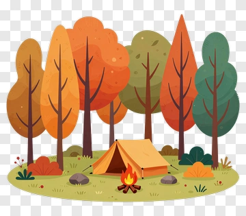 Autumn Camping Scene With Tent And Campfire PNG
