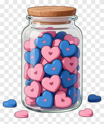 Colorful Jar Of Heart-Shaped Candy PNG