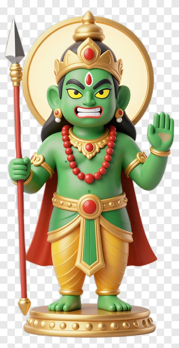 3D Green Deity Holding A Spear PNG