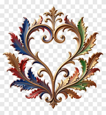 Colorful Leaf Heart Design PNG
