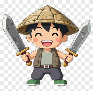 Cartoon Boy Holding Two Swords PNG