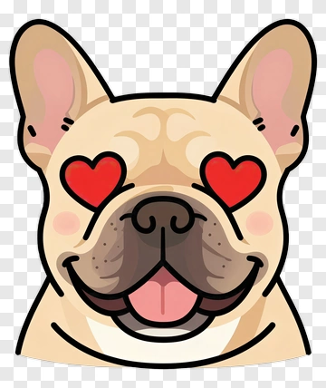 Cartoon French Bulldog With Heart Eyes PNG