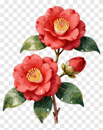 Red Camellia Flowers With Bud PNG