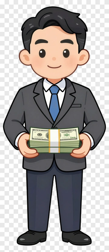 Cartoon Businessman Holding Money PNG
