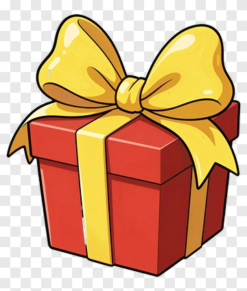 Cartoon Gift Box With Yellow Ribbon PNG