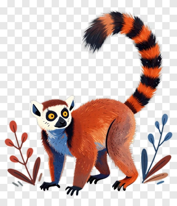 Cartoon Lemur Standing Among Plants PNG