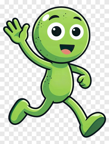 Cartoon Green Character Waving Hello PNG