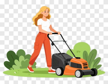 Woman Mowing The Lawn PNG