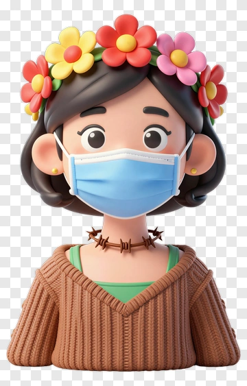 3D Character Wearing A Mask With Flower Crown PNG