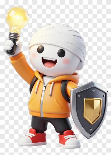 3D Cartoon Character Holding A Light Bulb And Shield PNG