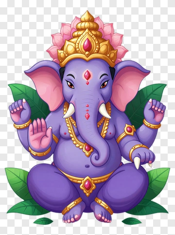 Cartoon Ganesh Sitting On Leaves PNG