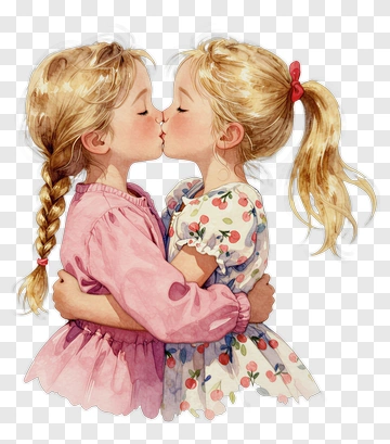 Happy Children Kissing Each Other PNG