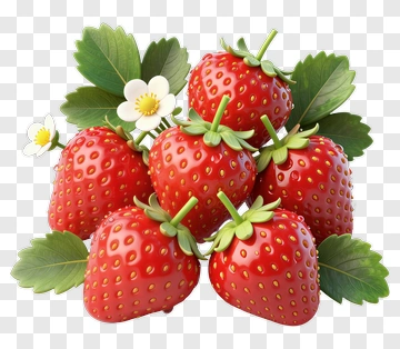 Fresh Strawberries With Green Leaves And Flowers PNG
