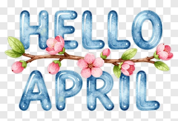 Hello April With Cherry Blossom Branch PNG