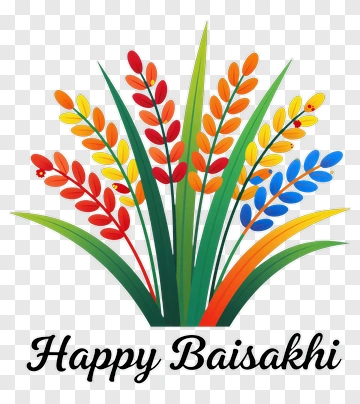 Colorful Wheat Sheaf With Happy Baisakhi Greeting PNG