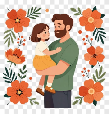 Happy Father Holding His Daughter Surrounded By Flowers PNG