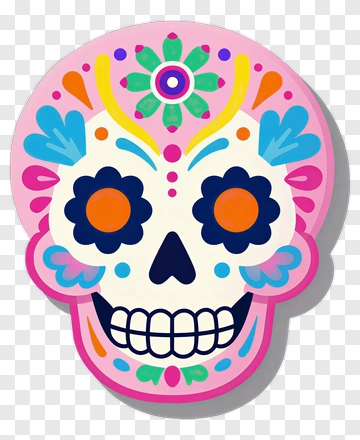 Colorful Sugar Skull With Floral Patterns PNG