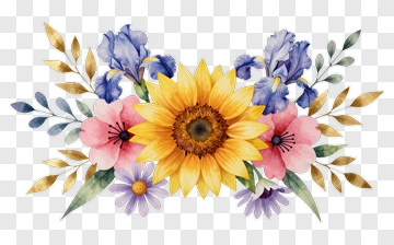 Colorful Floral Bouquet With Sunflower And Irises PNG