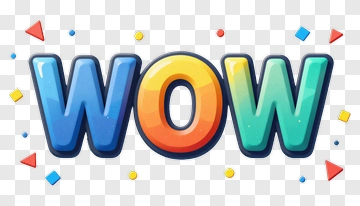 Colorful Wow Text With Geometric Shapes PNG