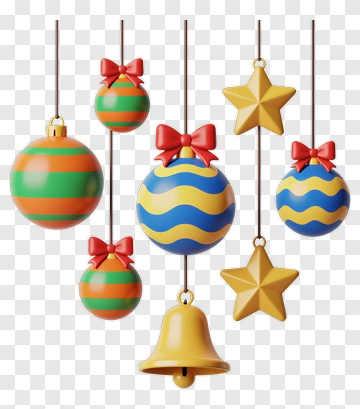Colorful Christmas Ornaments With Bows And Stars PNG