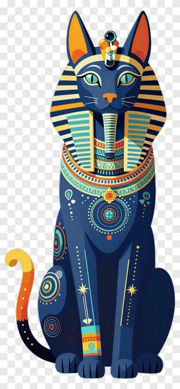 Colorful Egyptian Cat Statue PNG