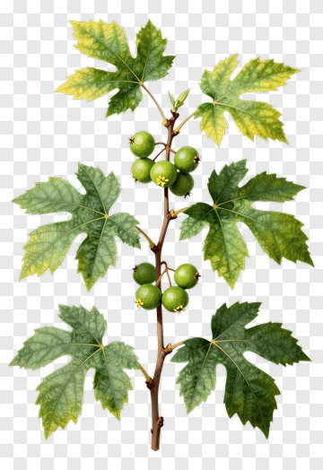 Fig Tree Branch With Green Figs And Leaves PNG