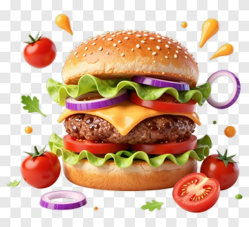 Delicious Hamburger With Fresh Vegetables PNG