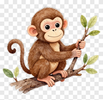 Cartoon Monkey Sitting On A Branch PNG