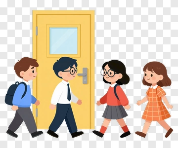 Cartoon School Children Walking Together PNG