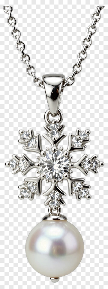 Snowflake Pendant Necklace With Pearl PNG
